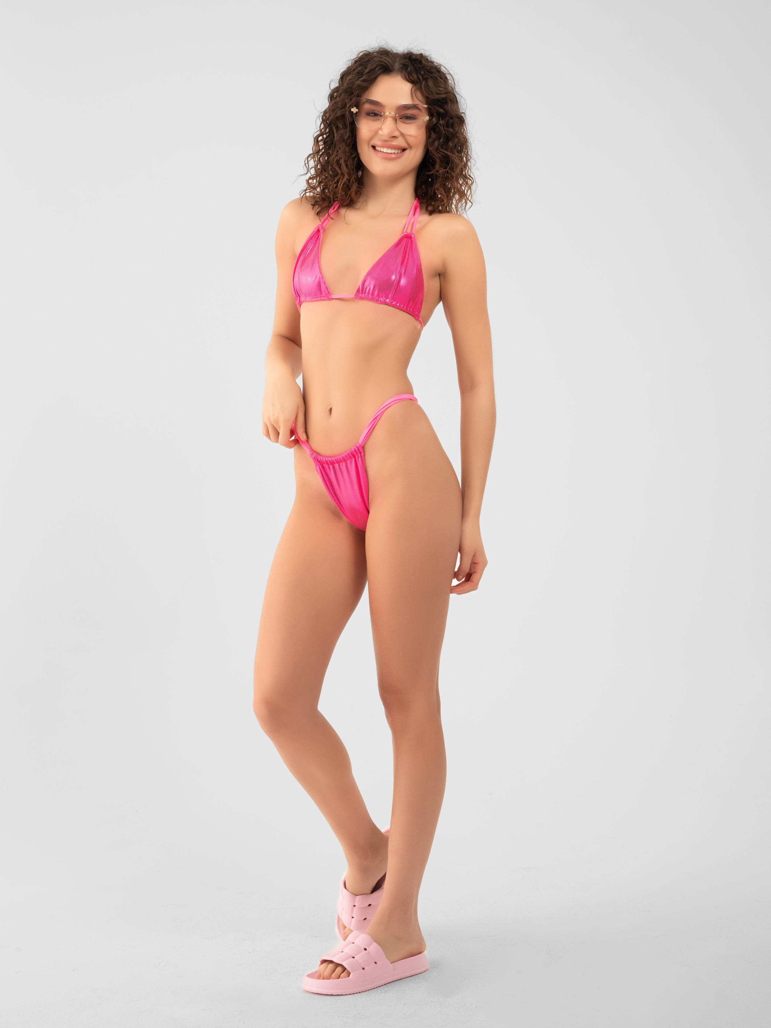 EMILIA SHINY PINK TRIANGLE TOP